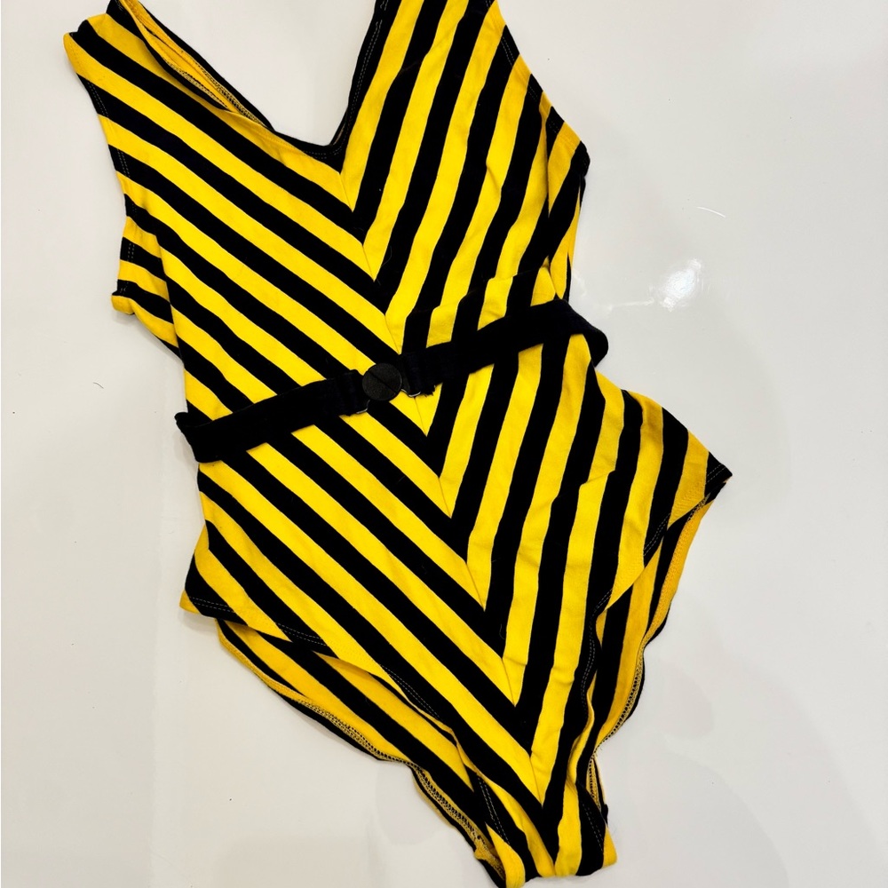 Vintage 80’s Yellow and Black Striped Bodysuit